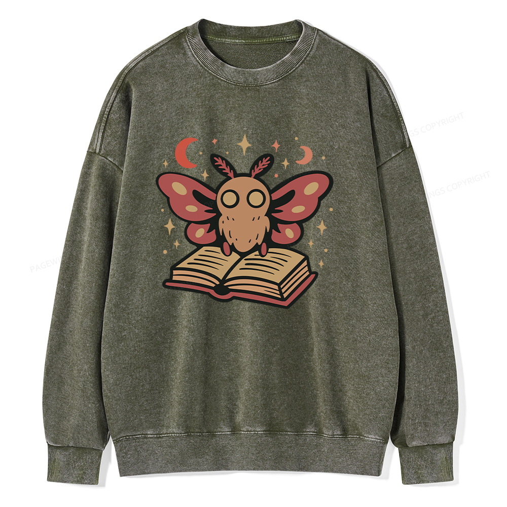 Pagewings Cute Bookish Moth Unisex Washed Sweatshirt