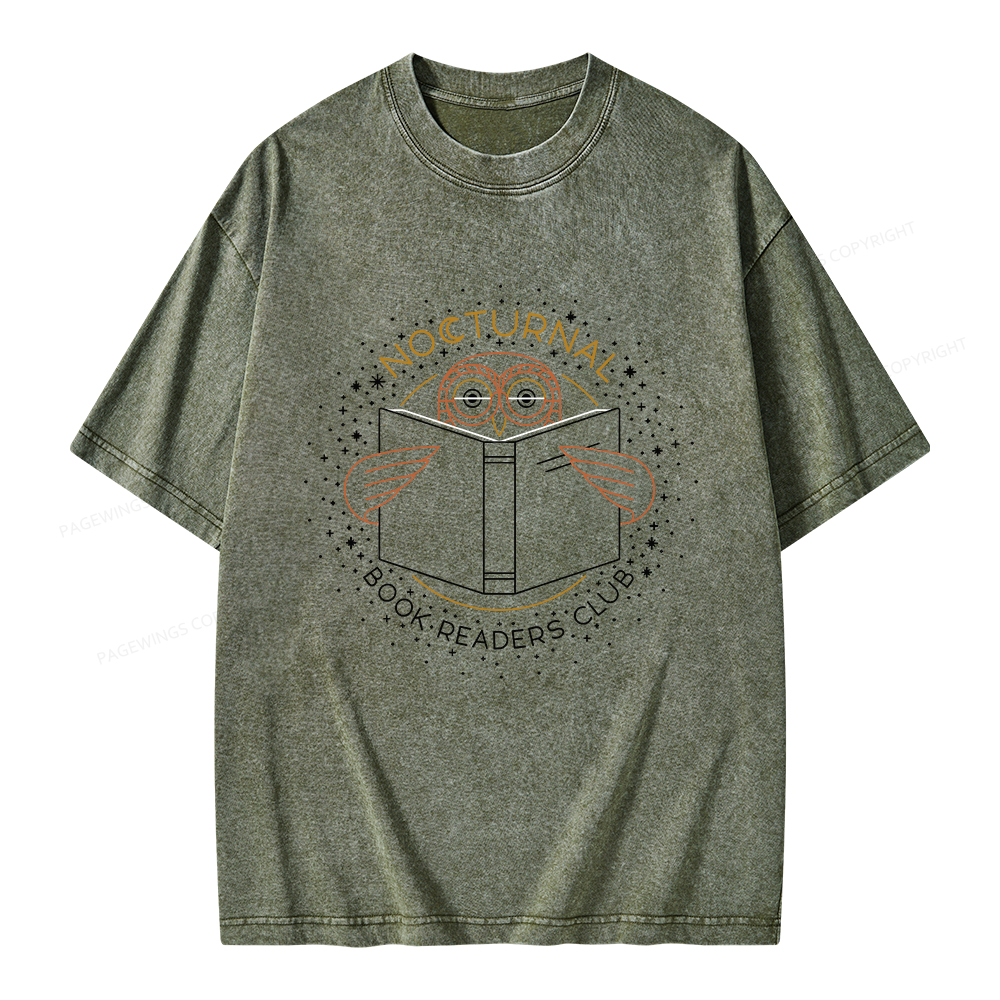 Pagewings Nocturnal Book Readers Club  Unisex Washed T-shirt