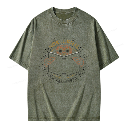 Pagewings Nocturnal Book Readers Club  Unisex Washed T-shirt