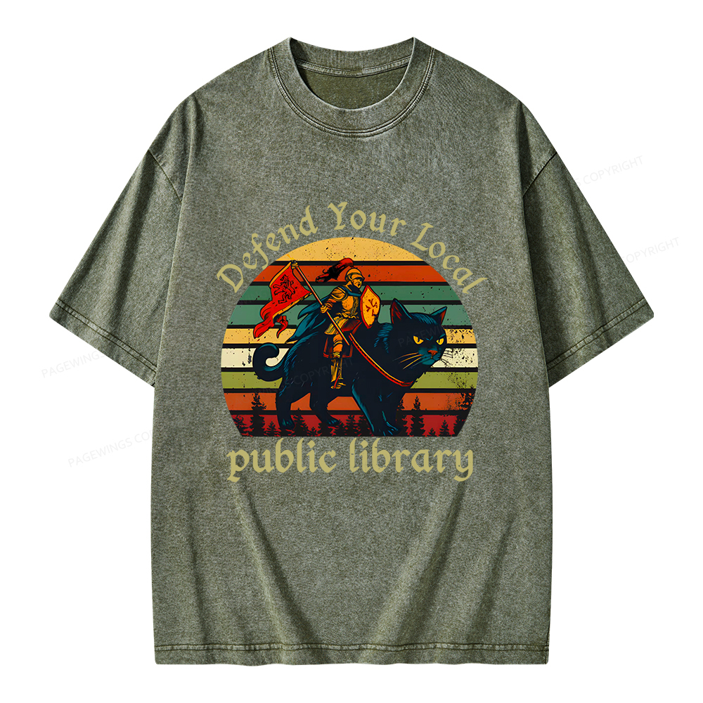 Pagewings Defend Your Local Public Library Unisex Washed T-shirt