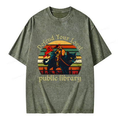 Pagewings Defend Your Local Public Library Unisex Washed T-shirt