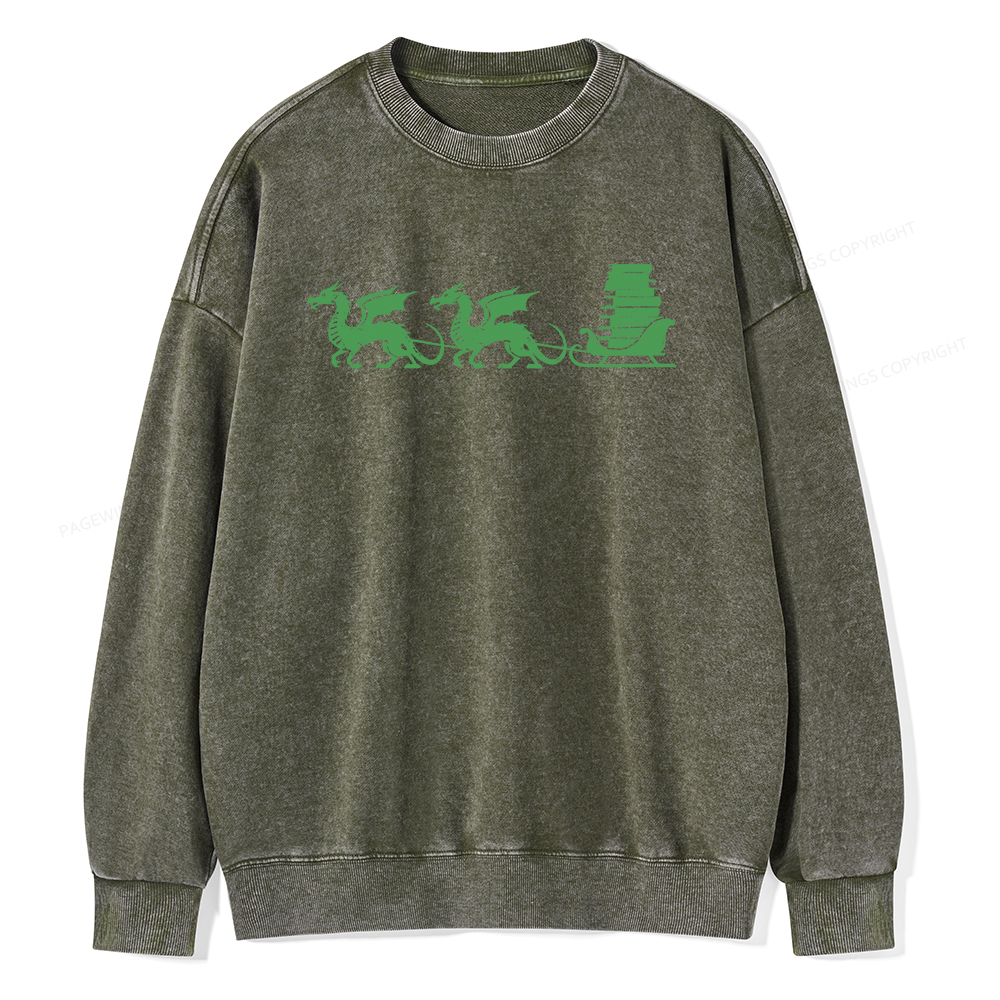 Pagewings Dragon Christmas Unisex Washed Sweatshirt