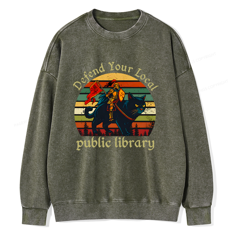 Pagewings Defend Your Local Public Library Unisex Washed Sweatshirt