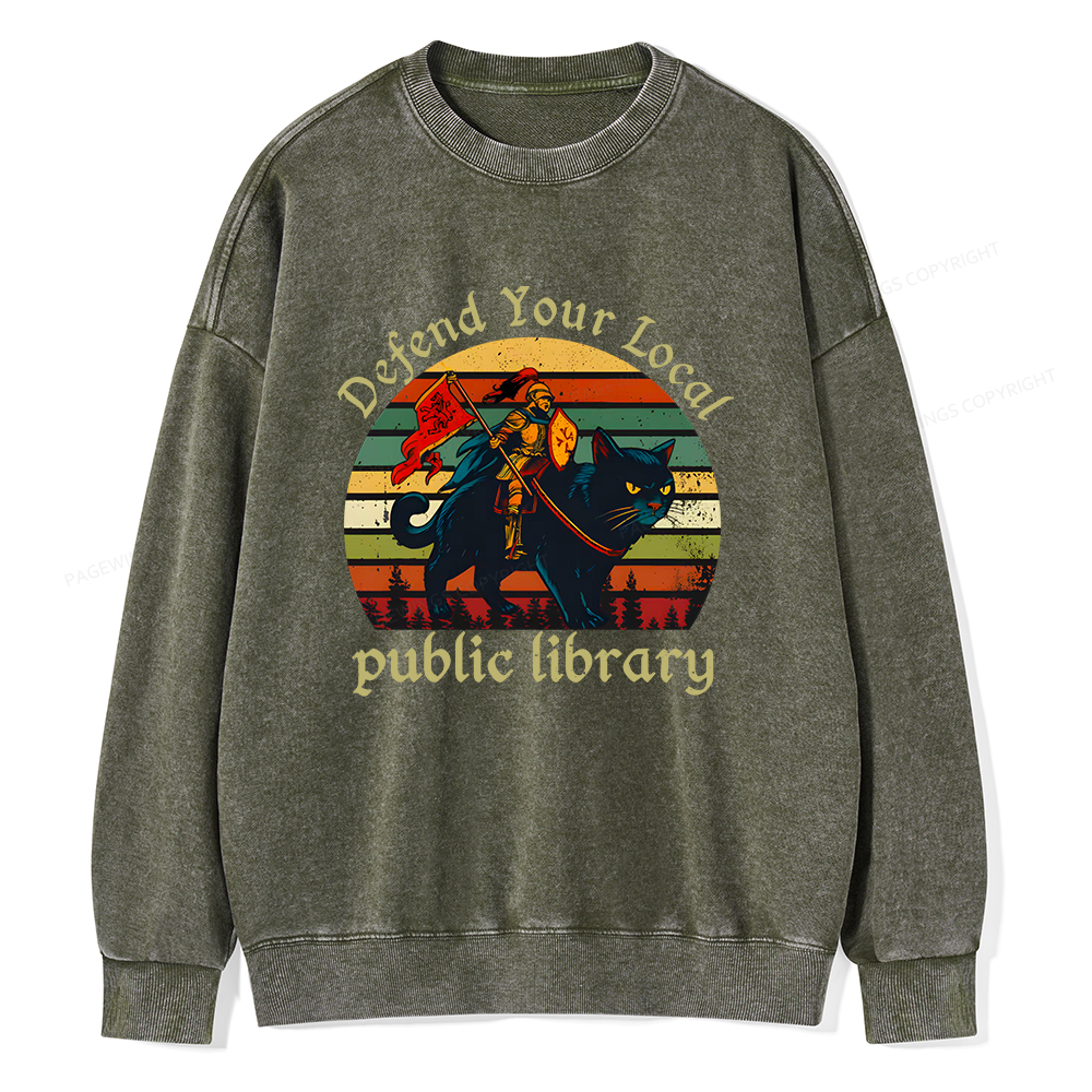 Pagewings Defend Your Local Public Library Unisex Washed Sweatshirt