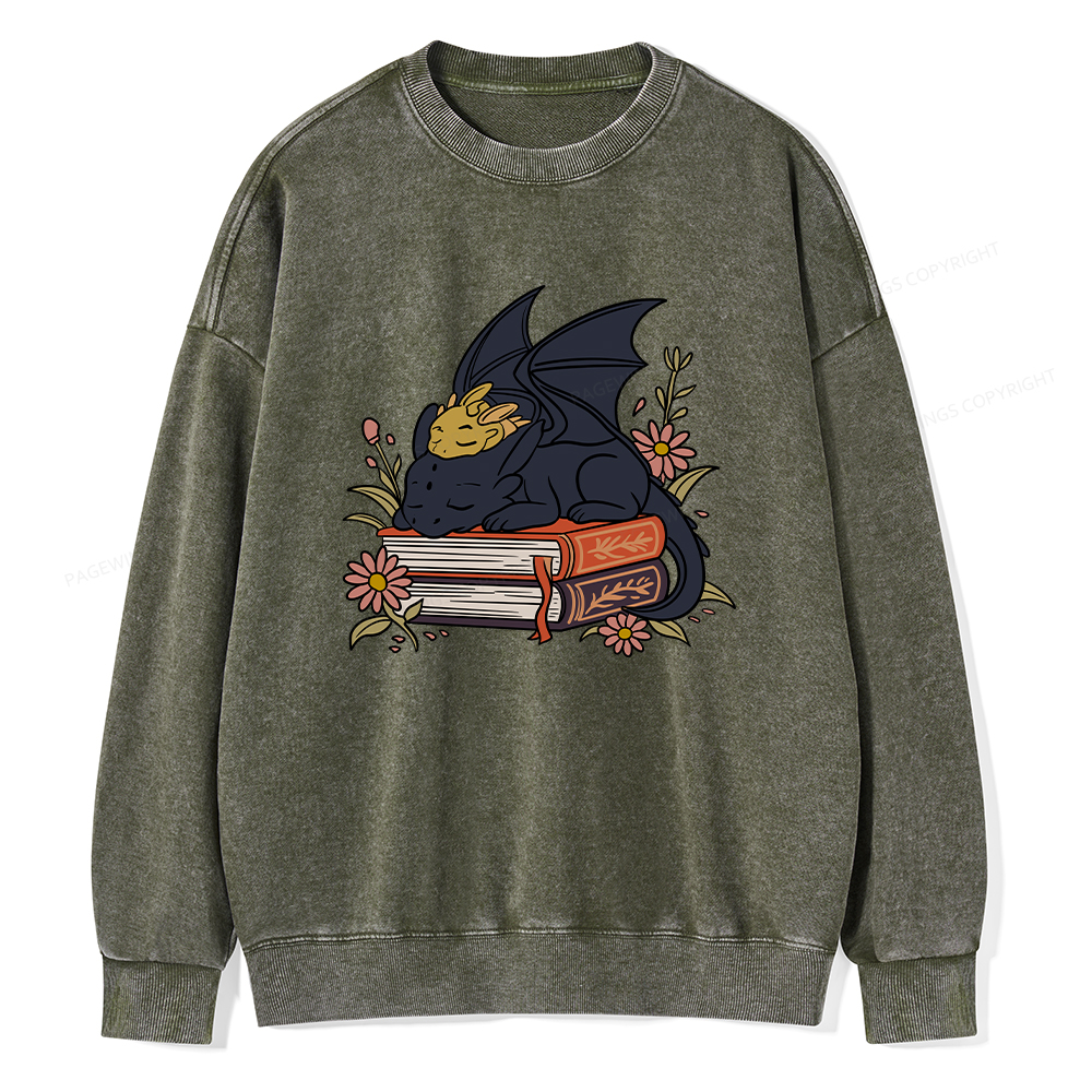 Pagewings Dragon Book Unisex Washed Sweatshirt