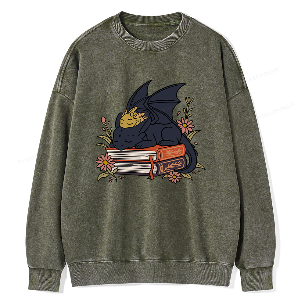 Pagewings Dragon Book Unisex Washed Sweatshirt