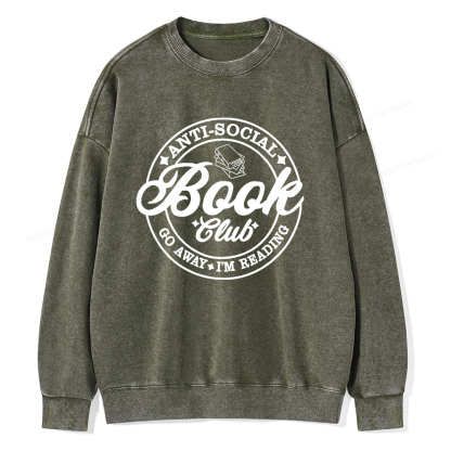 Pagewings Go Away I'm Reading Embroidery Unisex Washed Sweatshirt