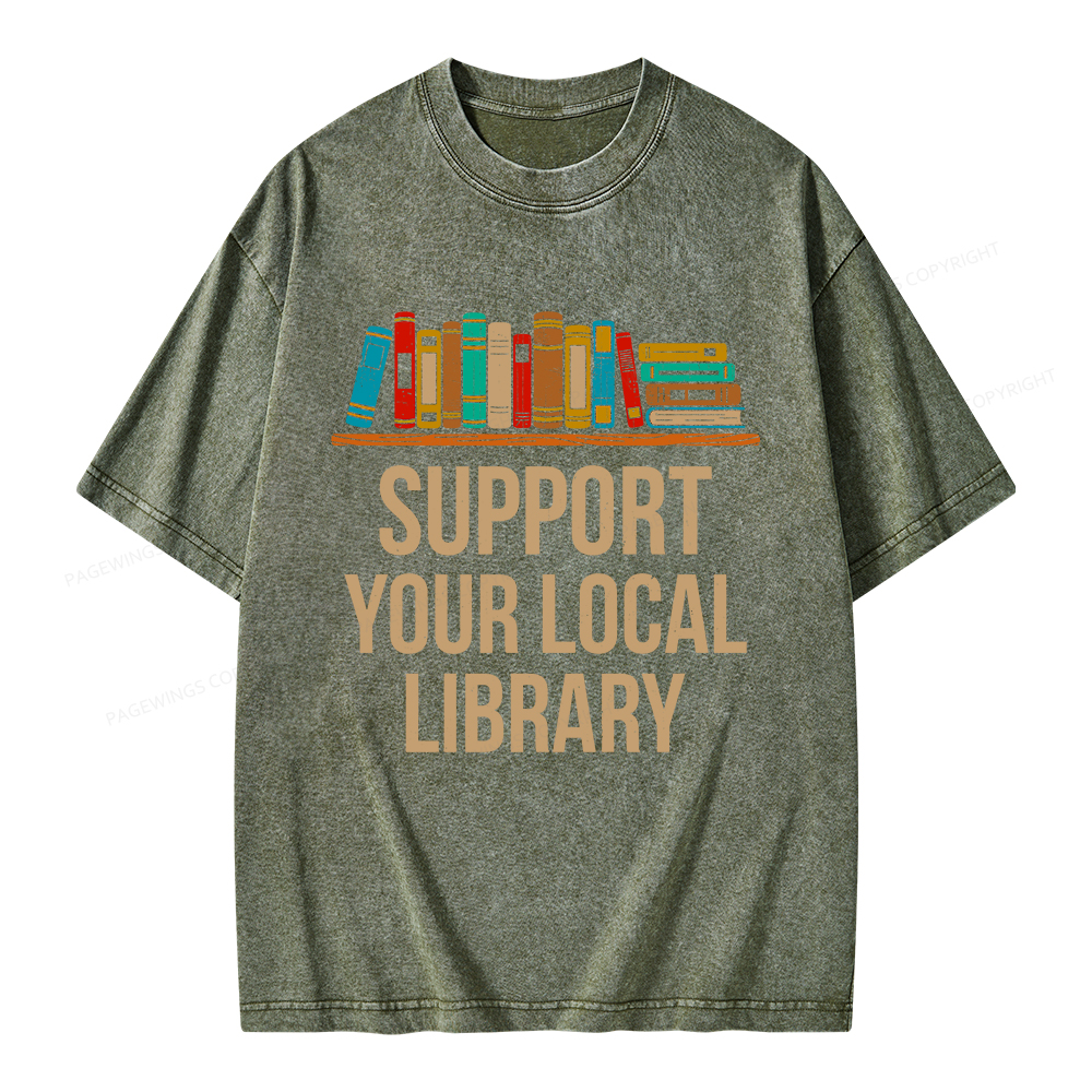 Pagewings Support Your Local Library Unisex Washed T-shirt