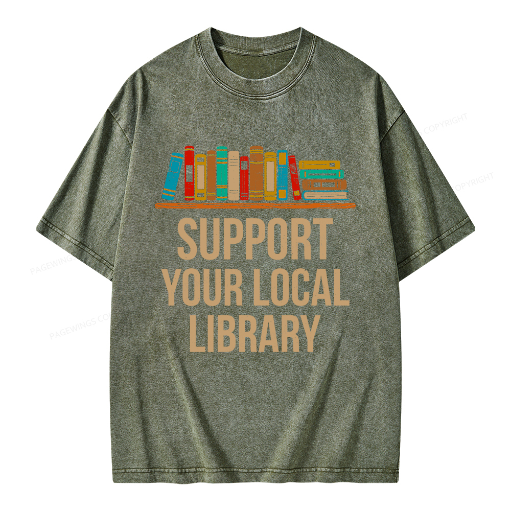 Pagewings Support Your Local Library Unisex Washed T-shirt