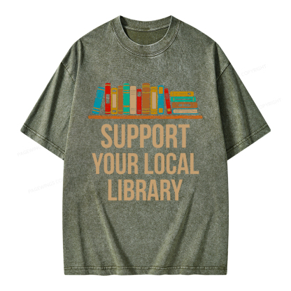 Pagewings Support Your Local Library Unisex Washed T-shirt