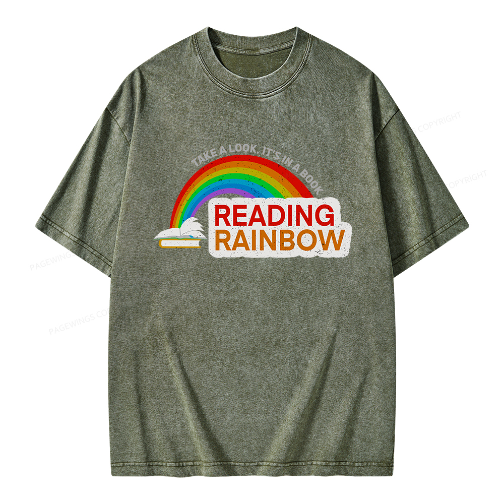 Pagewings Reading With Rainbow Unisex Washed T-shirt