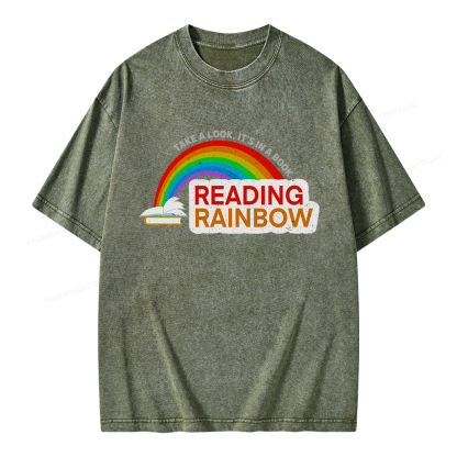 Pagewings Reading With Rainbow Unisex Washed T-shirt