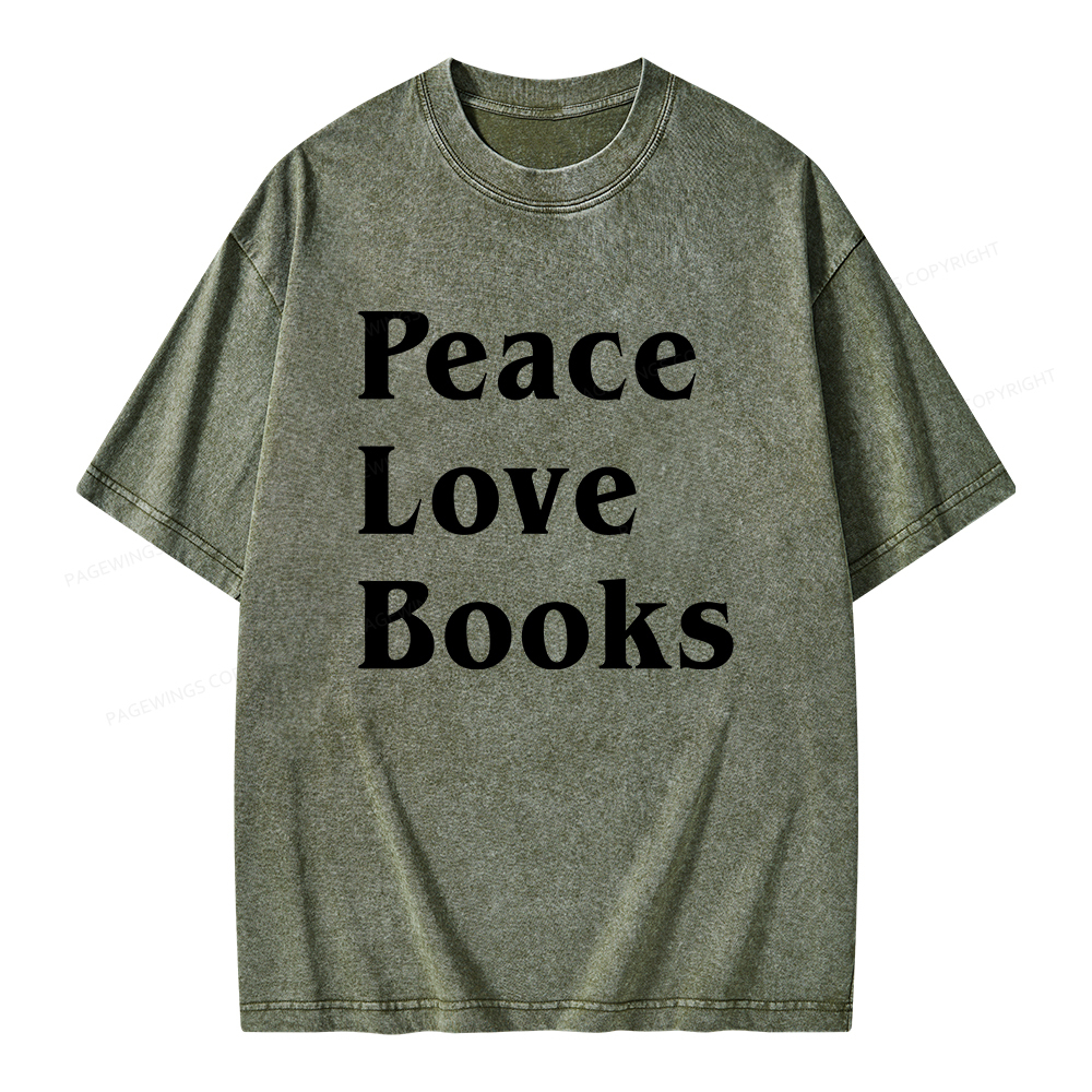 Pagewings Peace Love Books Unisex Washed T-shirt