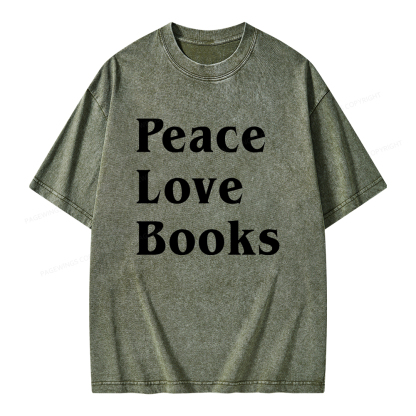 Pagewings Peace Love Books Unisex Washed T-shirt