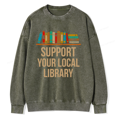 Pagewings Support Your Local Library Unisex Washed Sweatshirt