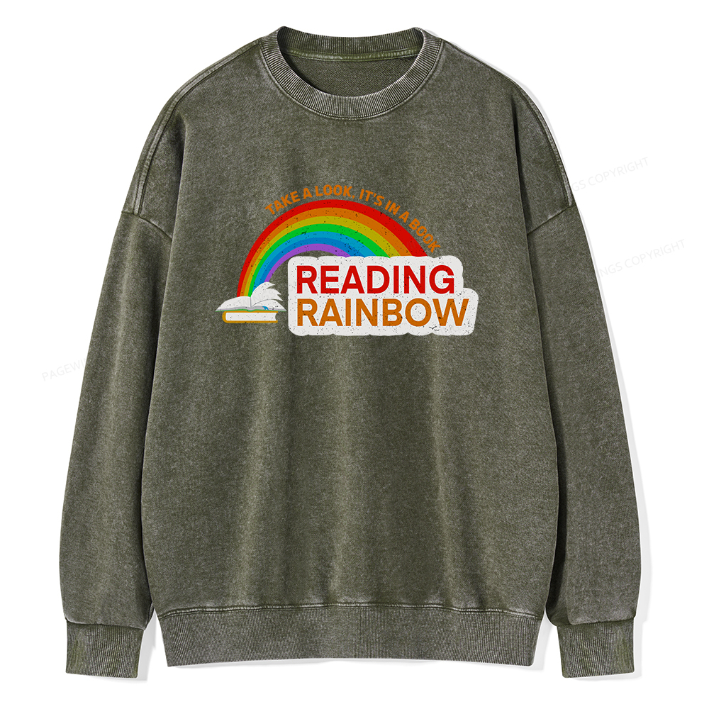 Pagewings Reading With Rainbow Unisex Washed Sweatshirt
