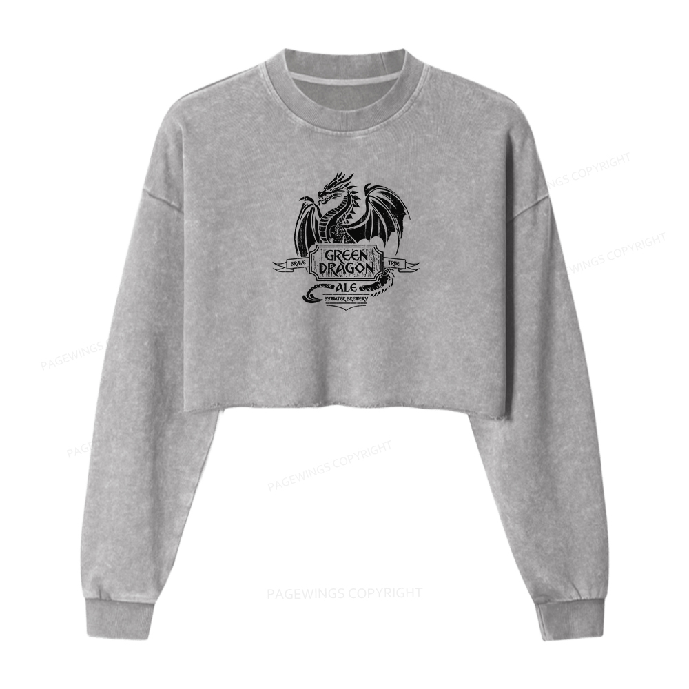 Pagewings Green Dragon Ale Women Washed Crop Sweatshirt