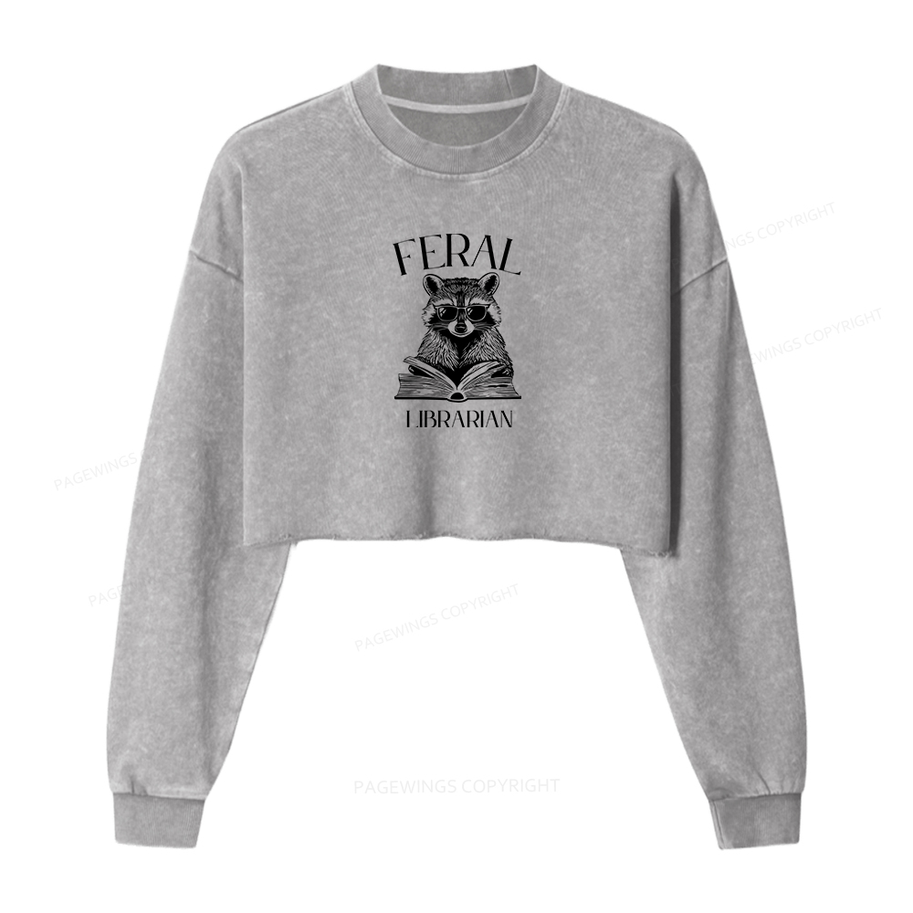 Pagewings Feral Librarian Women Washed Crop Sweatshirt