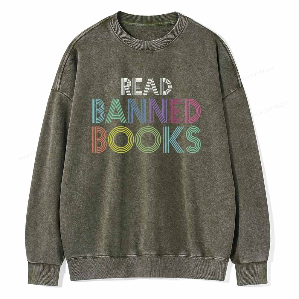Pagewings Read Banned Books Shirt Unisex Washed Sweatshirt