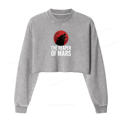 Pagewings The Reaper of Mars Women Washed Crop Sweatshirt