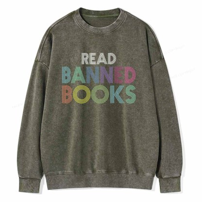 Pagewings Read Banned Books Shirt Unisex Washed Sweatshirt