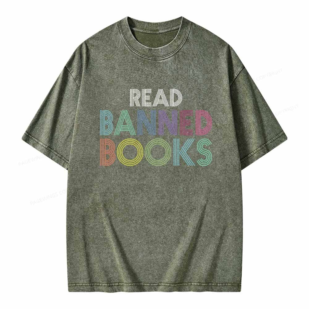 Pagewings Read Banned Books Shirt Unisex Washed T-shirt