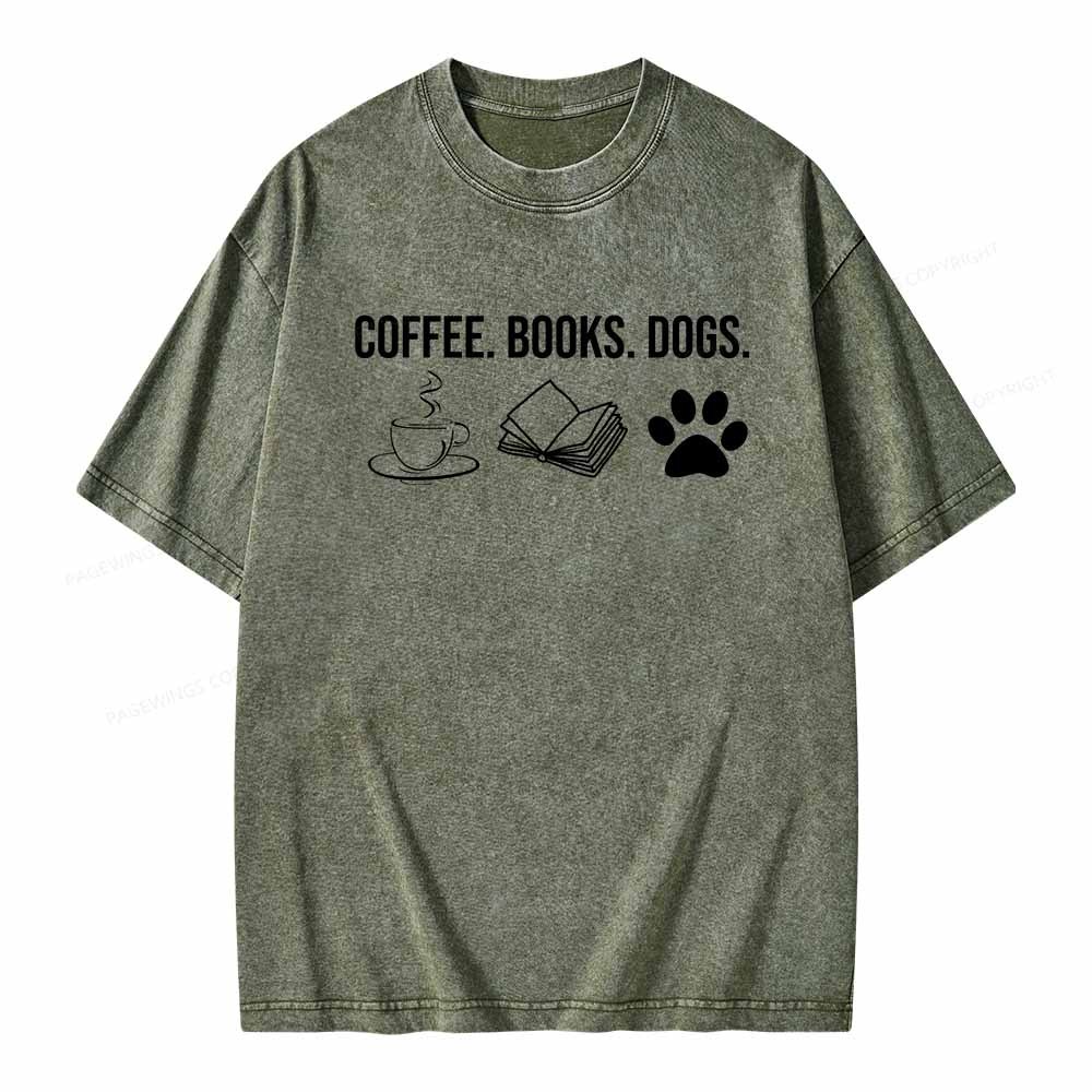 Pagewings Coffee Books and Dogs Unisex Washed T-shirt