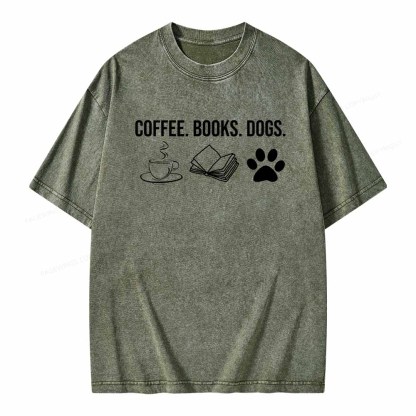 Pagewings Coffee Books and Dogs Unisex Washed T-shirt