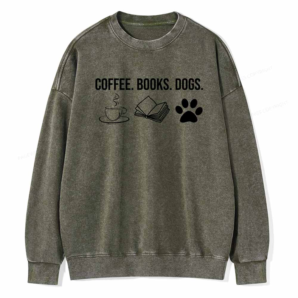 Pagewings Coffee Books and Dogs Unisex Washed Sweatshirt