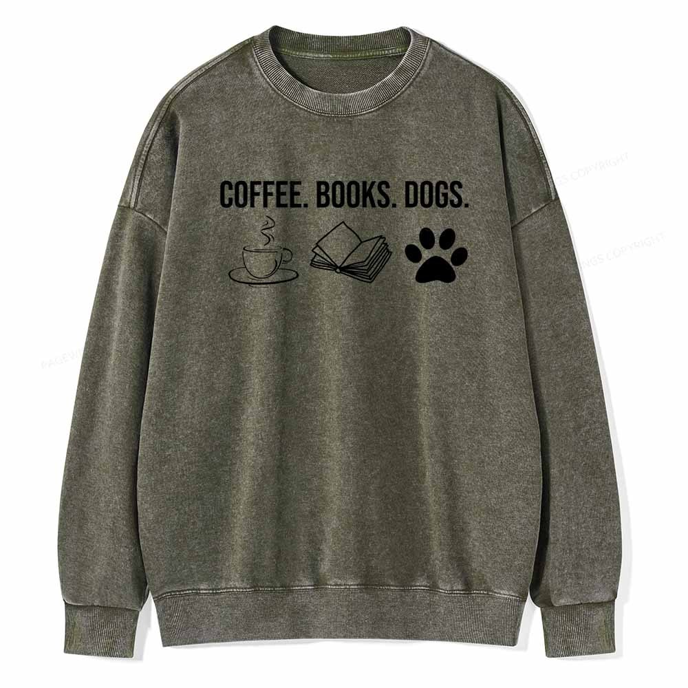 Pagewings Coffee Books and Dogs Unisex Washed Sweatshirt