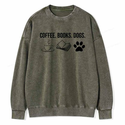 Pagewings Coffee Books and Dogs Unisex Washed Sweatshirt