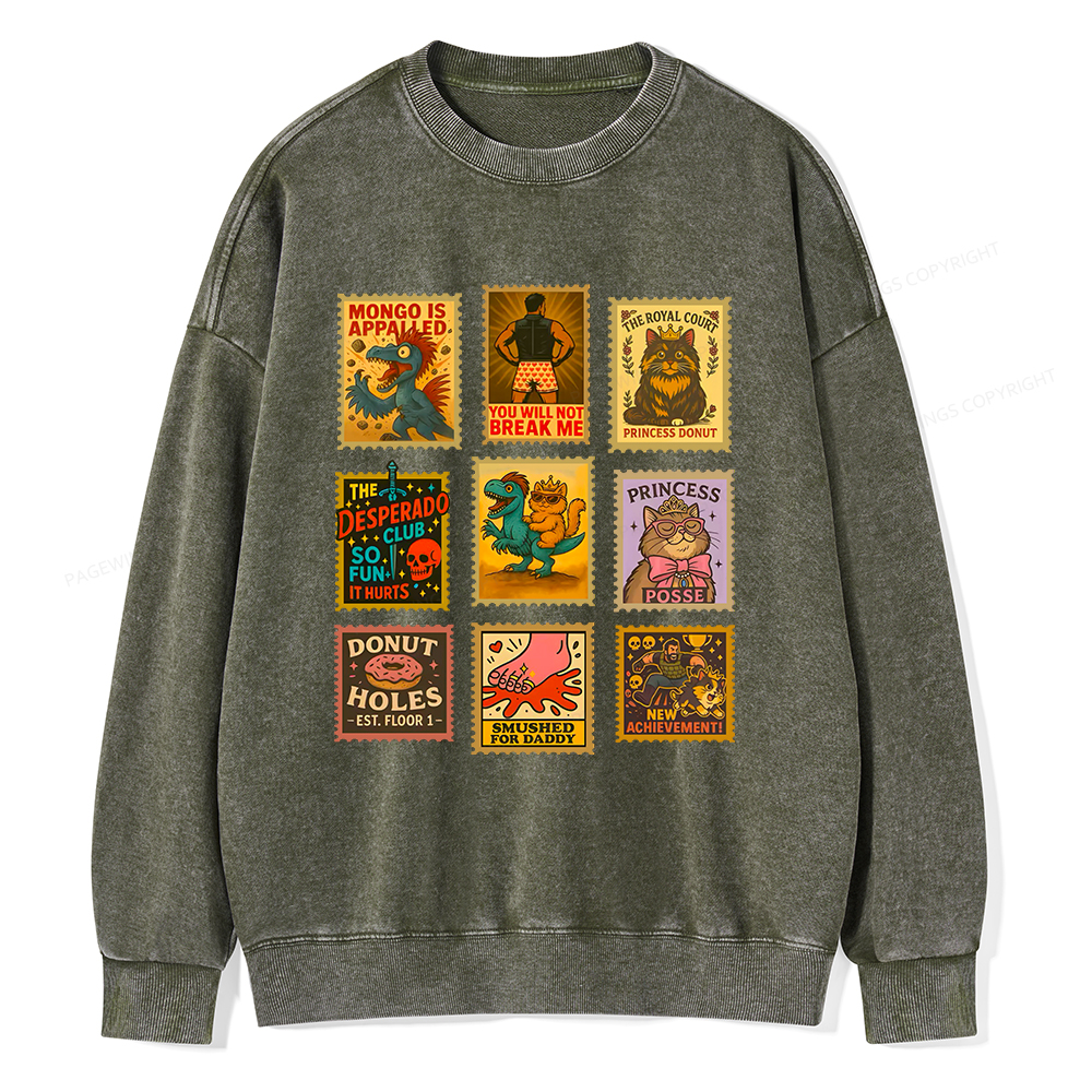 Pagewings Vintage Stamp Unisex Washed Sweatshirt