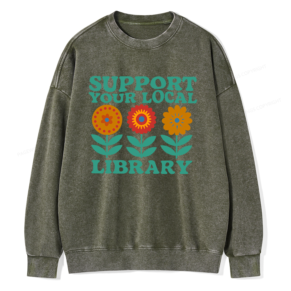 Pagewings Support Your Local Library Unisex Washed Sweatshirt