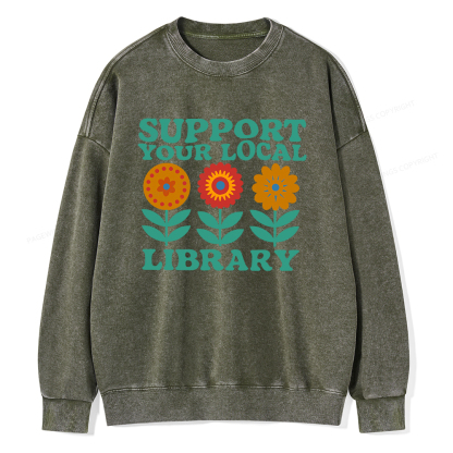 Pagewings Support Your Local Library Unisex Washed Sweatshirt