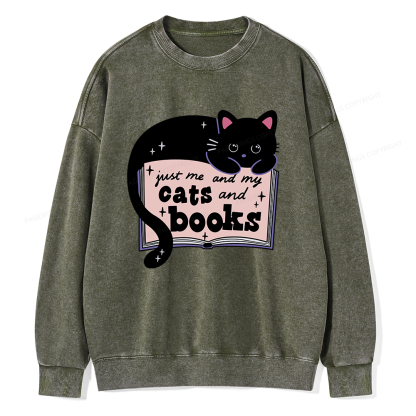 Pagewings Just me my Cats and Books Unisex Washed Sweatshirt