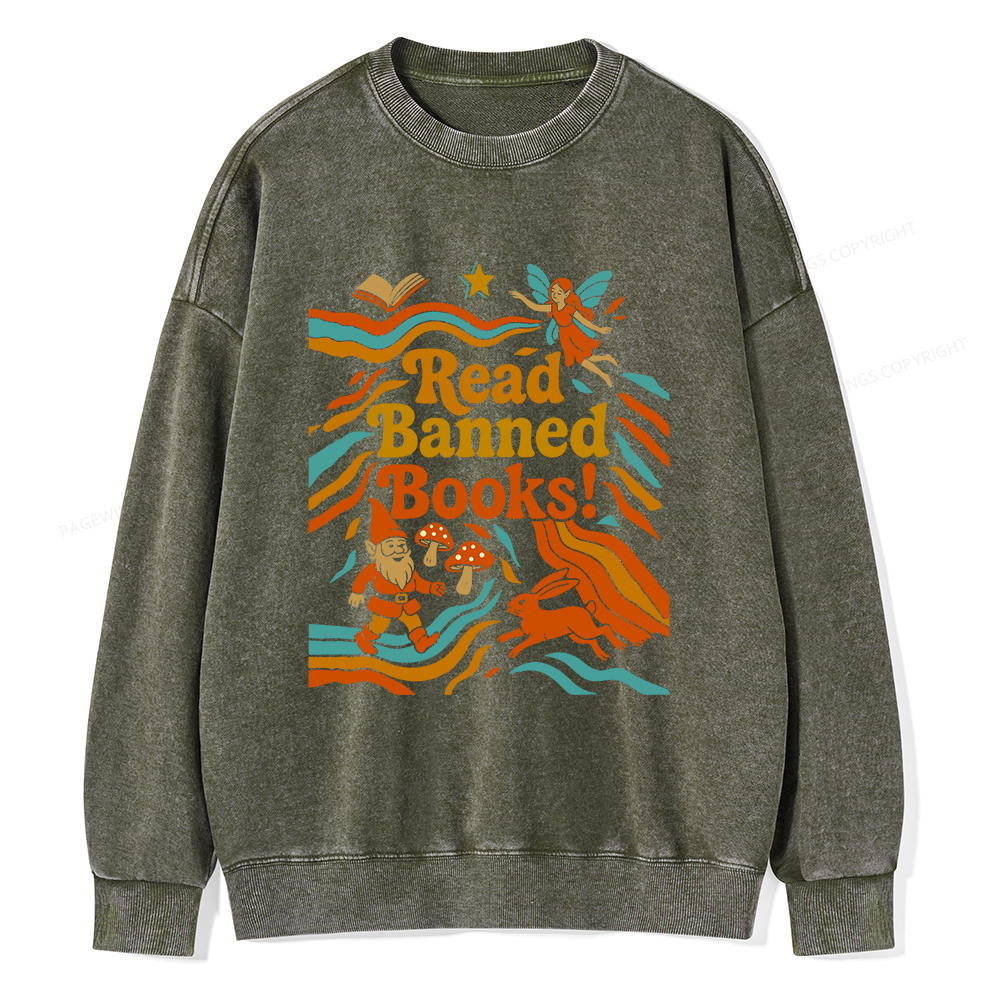 Pagewings Read Banned Books Fantasy Unisex Washed Sweatshirt