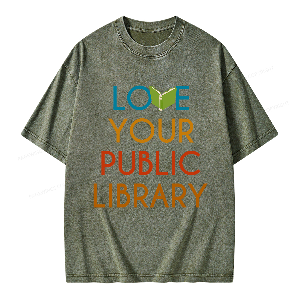 Pagewings Love Your Public Library Unisex Washed T-shirt