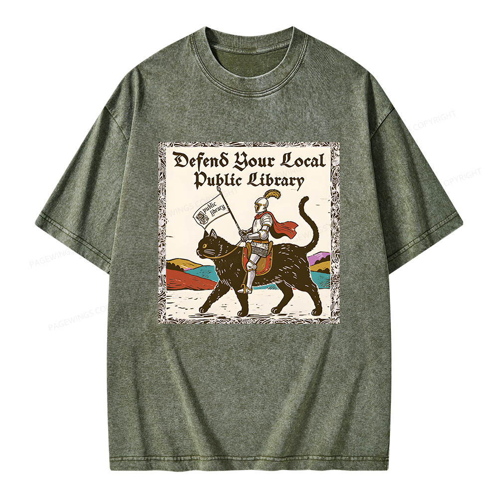 Pagewings Defend Your Local Public Library Unisex Washed T-shirt