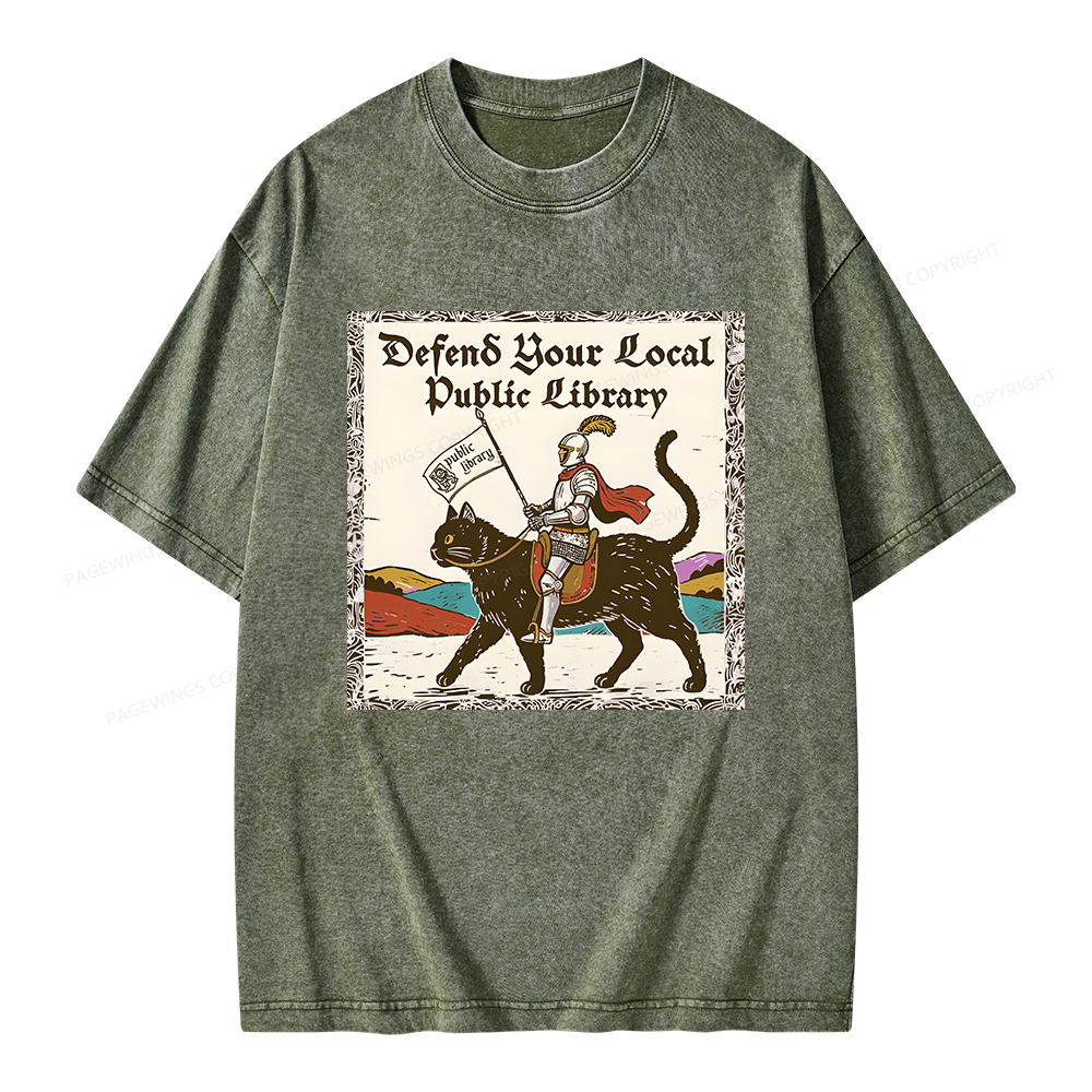 Pagewings Defend Your Local Public Library Unisex Washed T-shirt