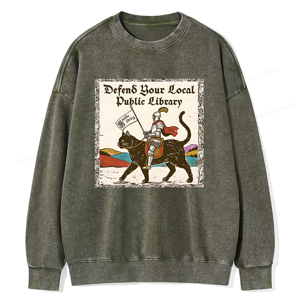 Pagewings Defend Your Local Public Library Unisex Washed Sweatshirt