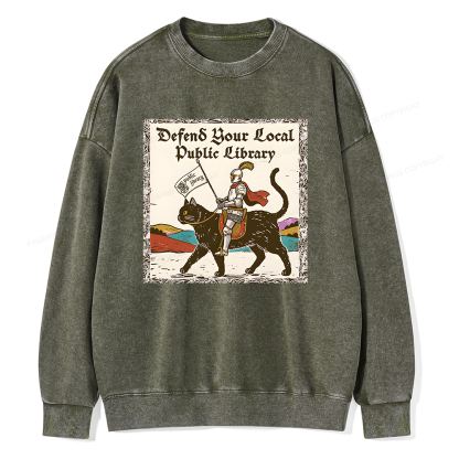 Pagewings Defend Your Local Public Library Unisex Washed Sweatshirt