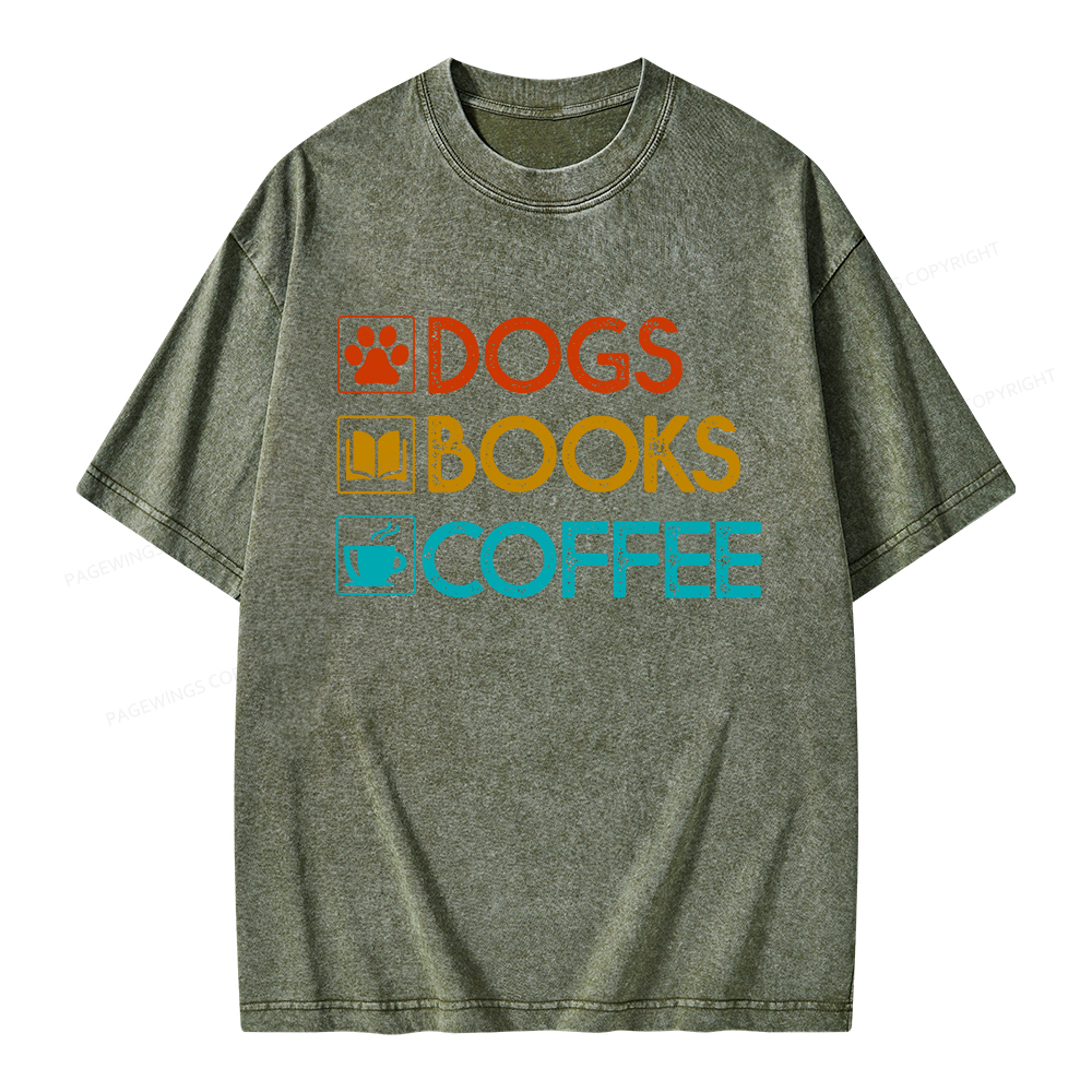 Pagewings Dogs Books Coffee Unisex Washed T-shirt