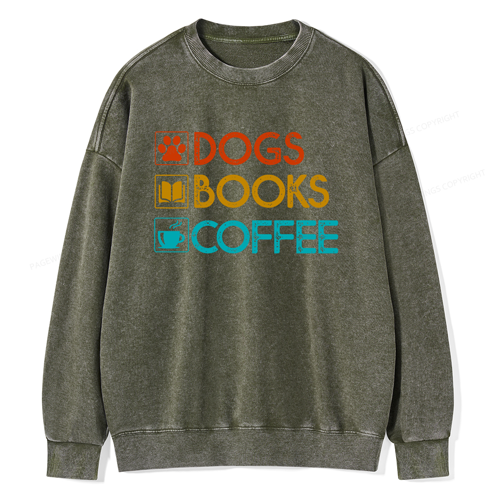 Pagewings Dogs Books Coffee Unisex Washed Sweatshirt