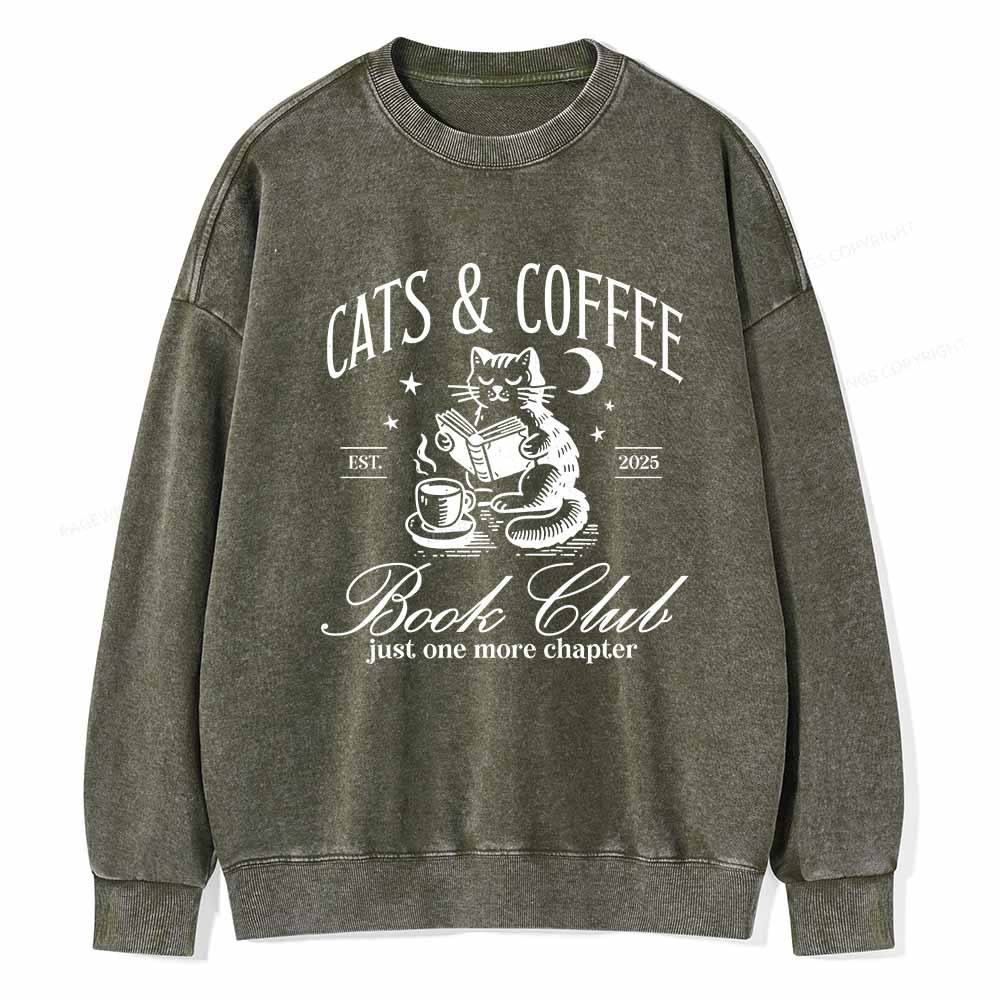 Pagewings Cats and Coffee Bookclub Unisex Washed Sweatshirt