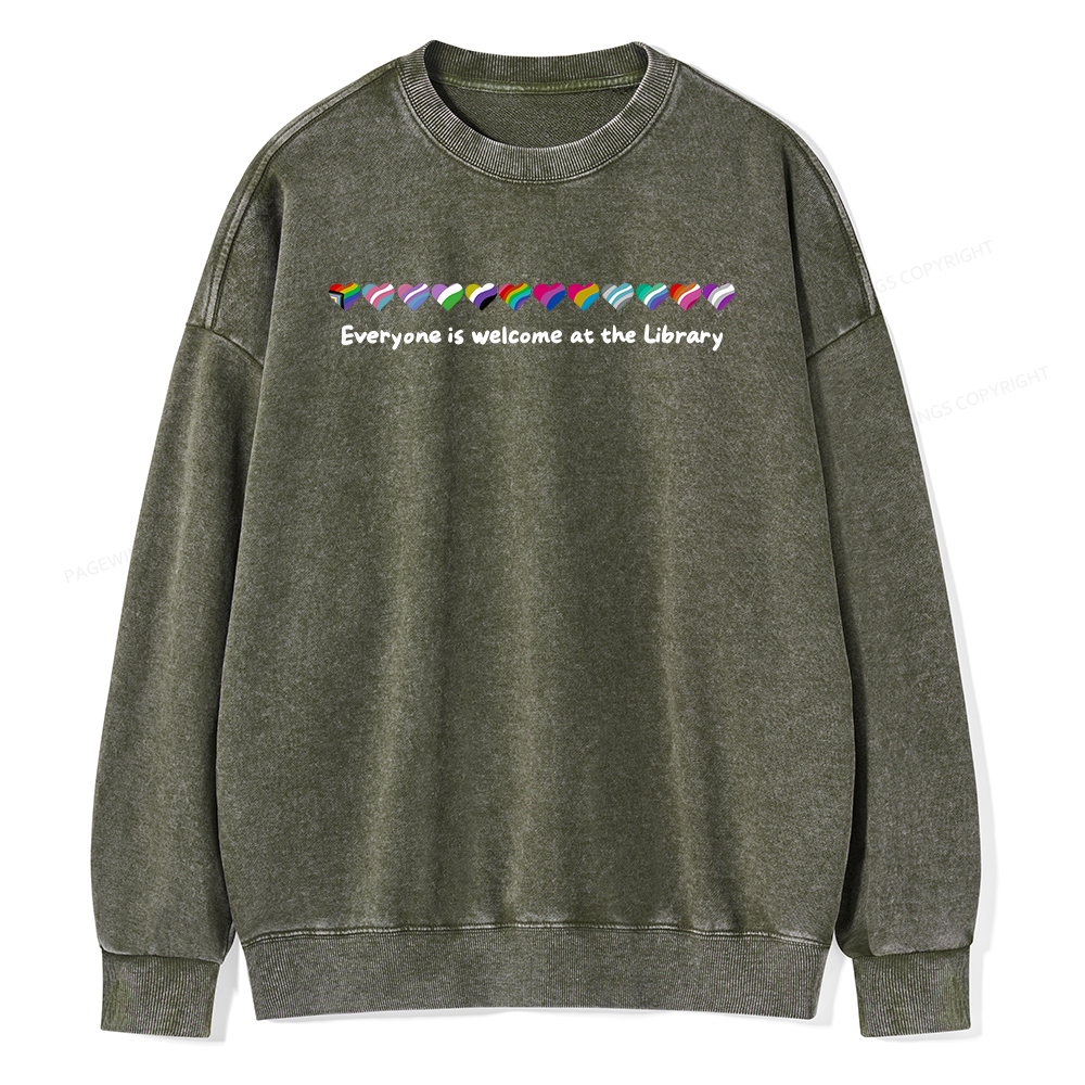 Pagewings Everyone Is Welcome At The Library Unisex Washed Sweatshirt