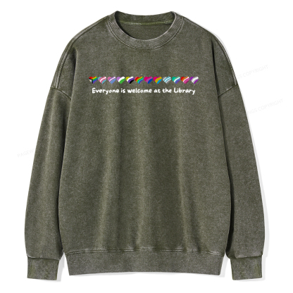 Pagewings Everyone Is Welcome At The Library Unisex Washed Sweatshirt