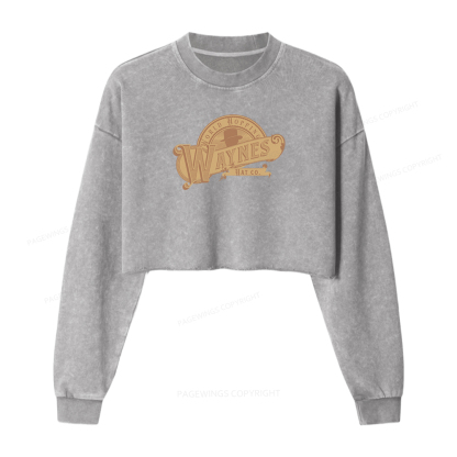 Pagewings World Hopping Waynes Hat Co Women Washed Crop Sweatshirt