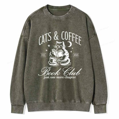 Pagewings Cats and Coffee Bookclub Unisex Washed Sweatshirt