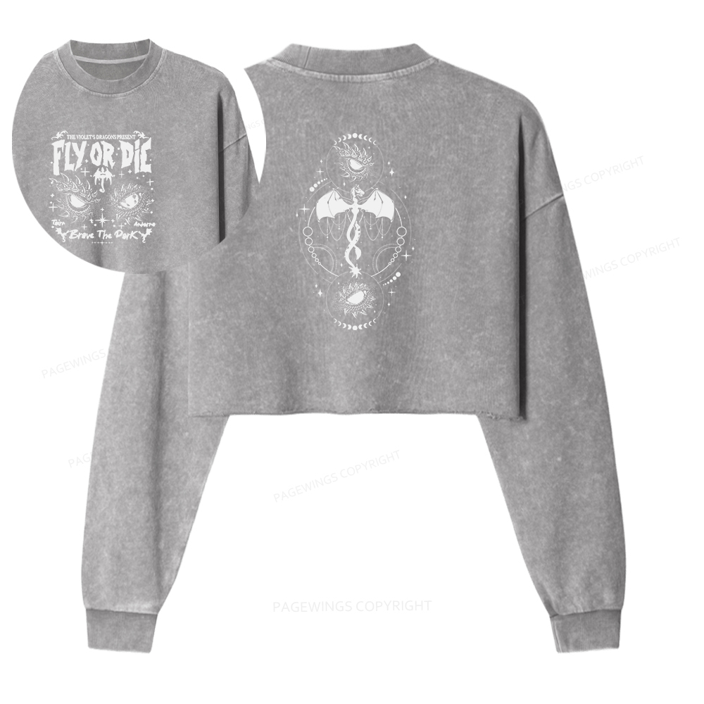Pagewings Fly Or Die Women Washed Crop Sweatshirt