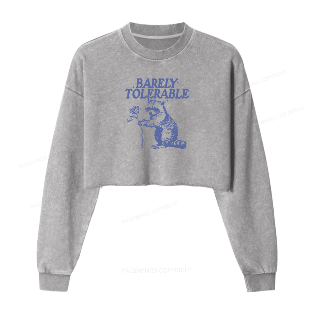 Pagewings Raccoon Barely Tolerable Women Washed Crop Sweatshirt